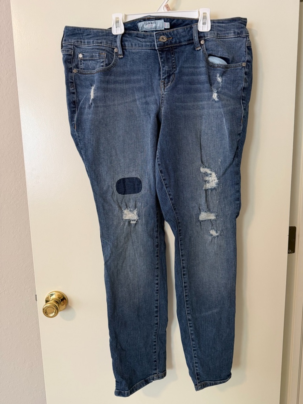 torrid Distressed Dark Blue Boyfriend Jeans